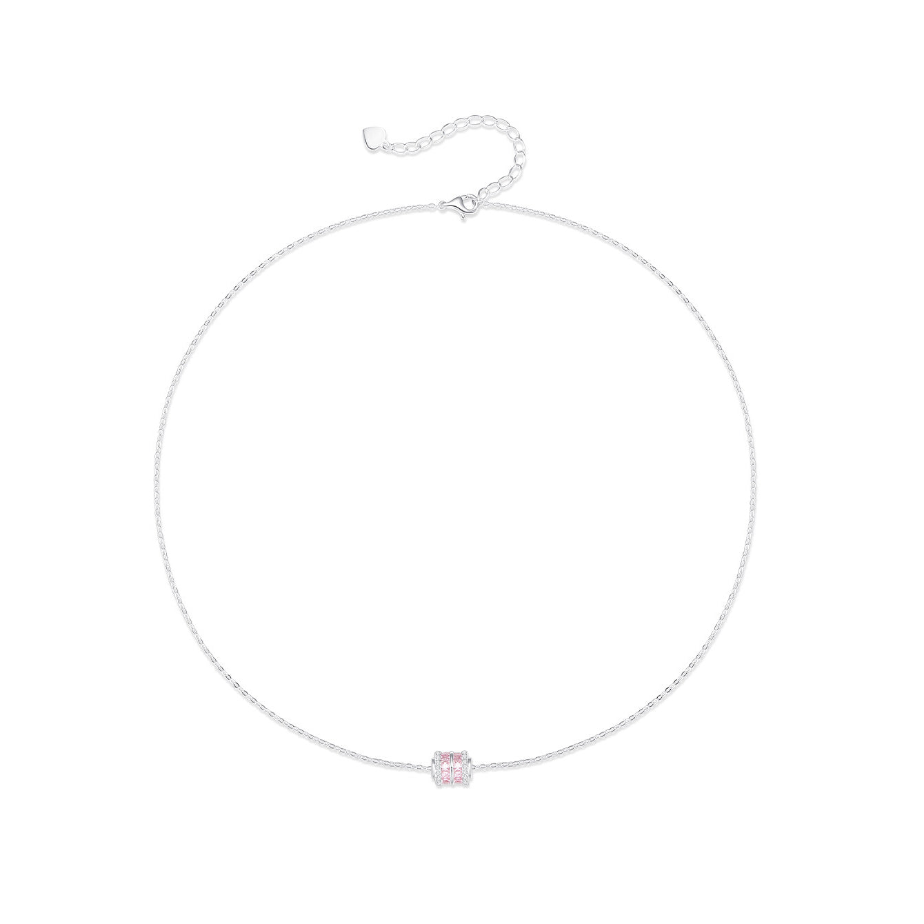 Silver Zircon Pink Small Waist Barrel Necklace