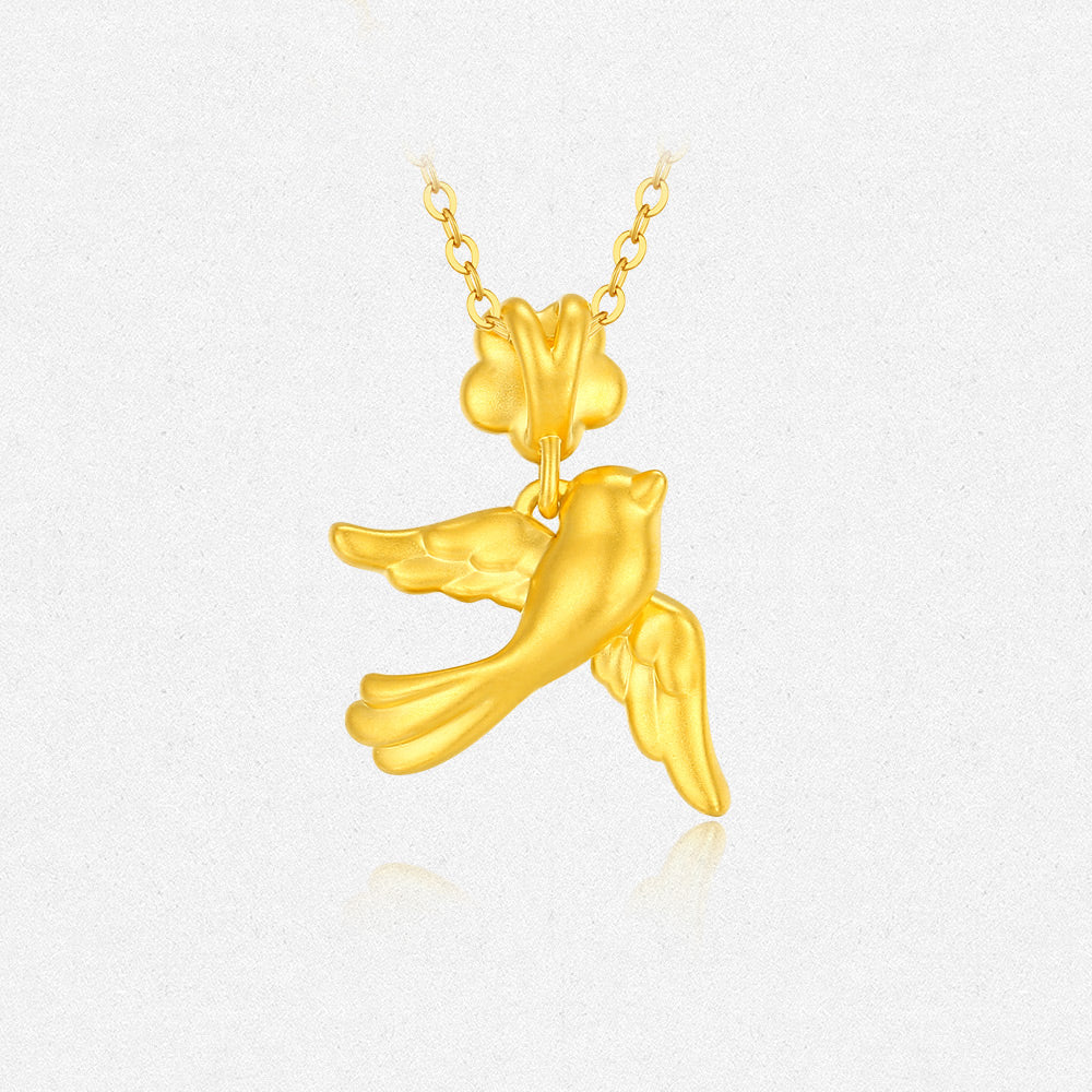Twelve Gods of Flowers Series 24K Gold Magpie and Plum Blossom Fairly Pendant