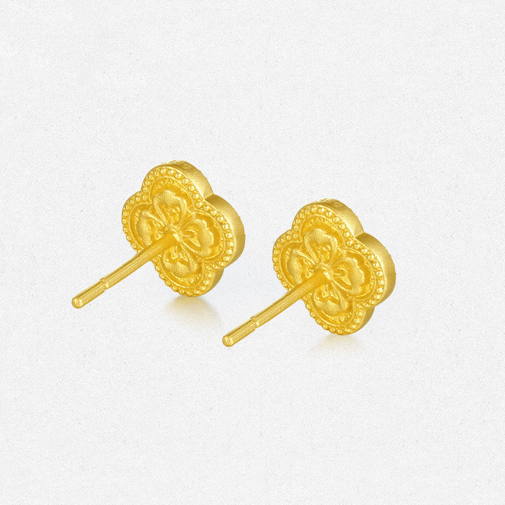 Oriental Blue and White Series 24K Gold Blue Clover Earrings