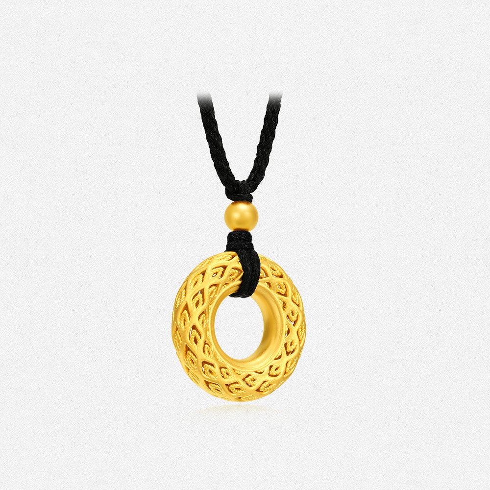 24K Gold Hollow Ping An Buckle Pendant Necklace