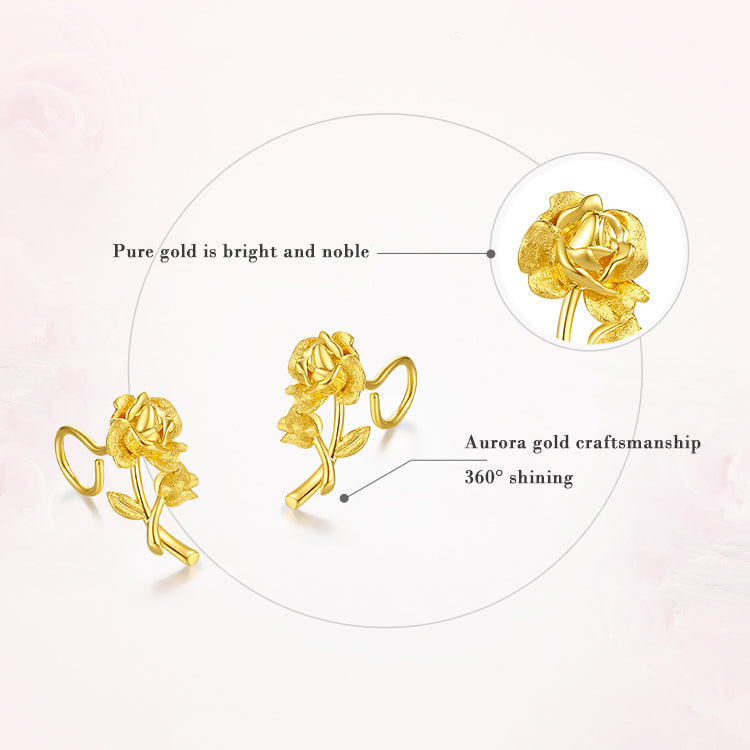 Happy Flower Wedding Series 24K Gold Sunset Rose Earrings