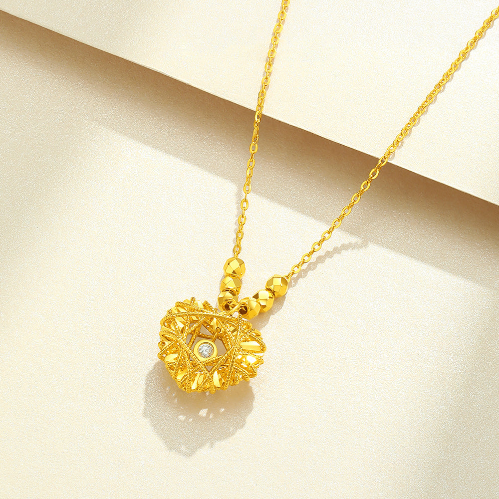 S925 Silver Hollow Brushed Heart Necklace