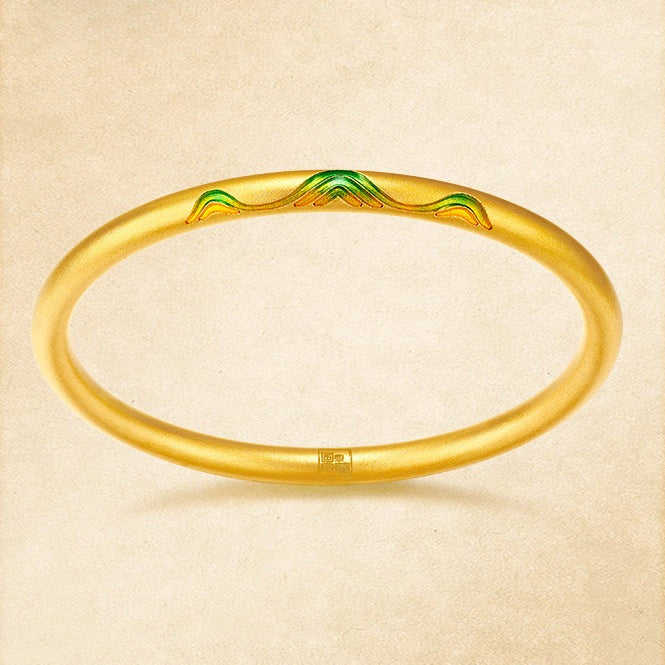 A Grand Panorama of Rivers and Mountains Series 24K Gold Enamel Green Mountain Bangle