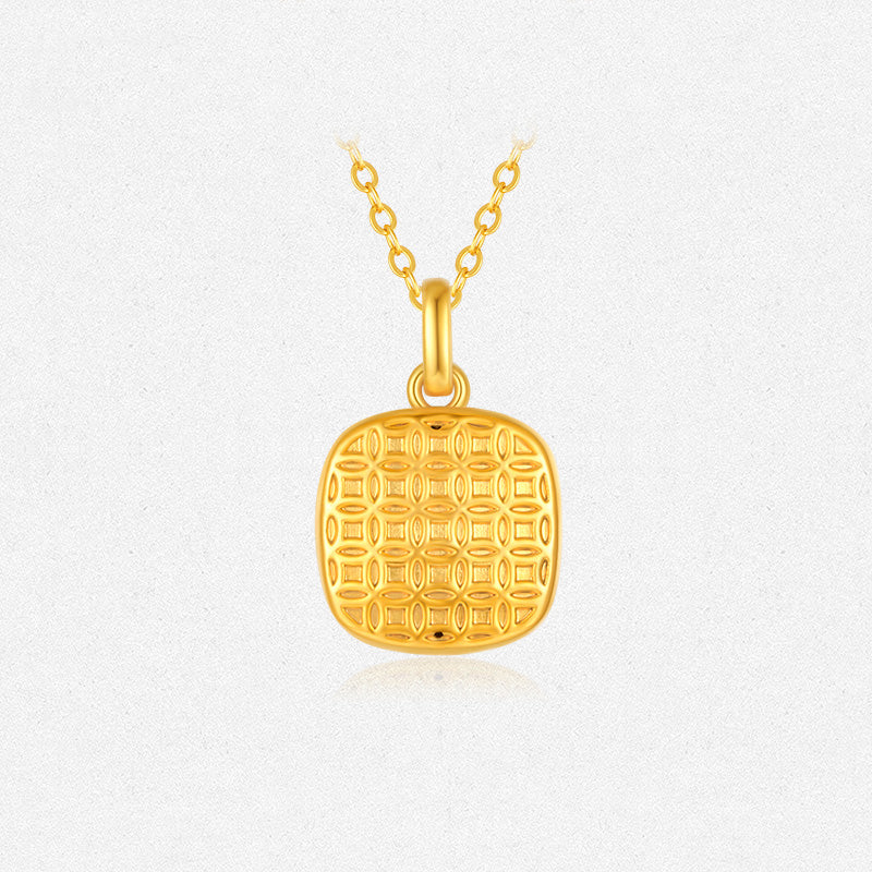 18K Gold Sugar Cube Necklace Pendant