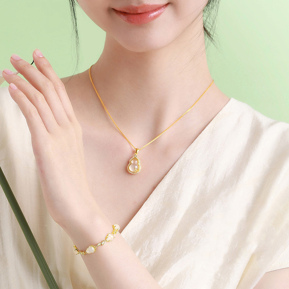 Gold Plated Silver Chalcedony Happiness Gourd Necklace