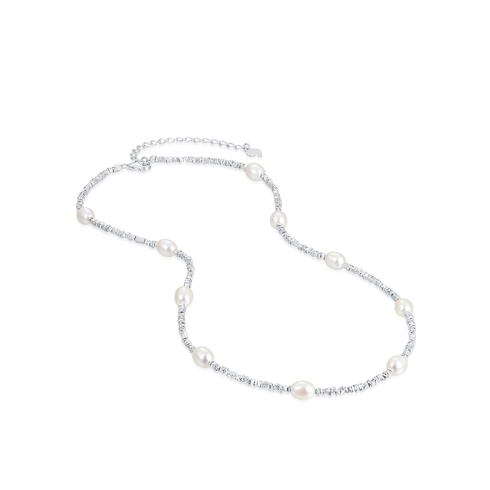 S925 Silver Cube Pearl Necklace