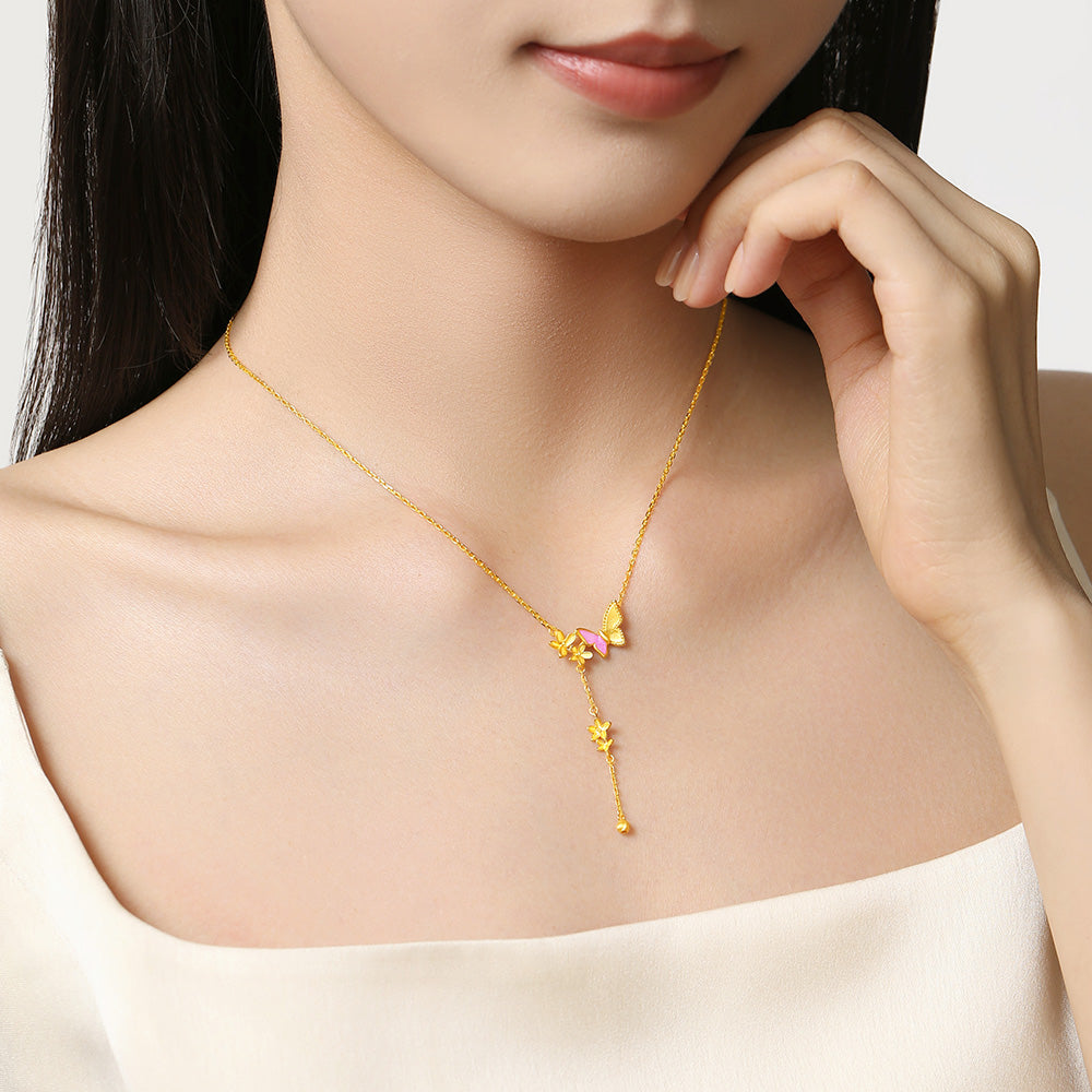 Monet Garden Series 24K Gold Butterfly Orange Blossom Y Necklace
