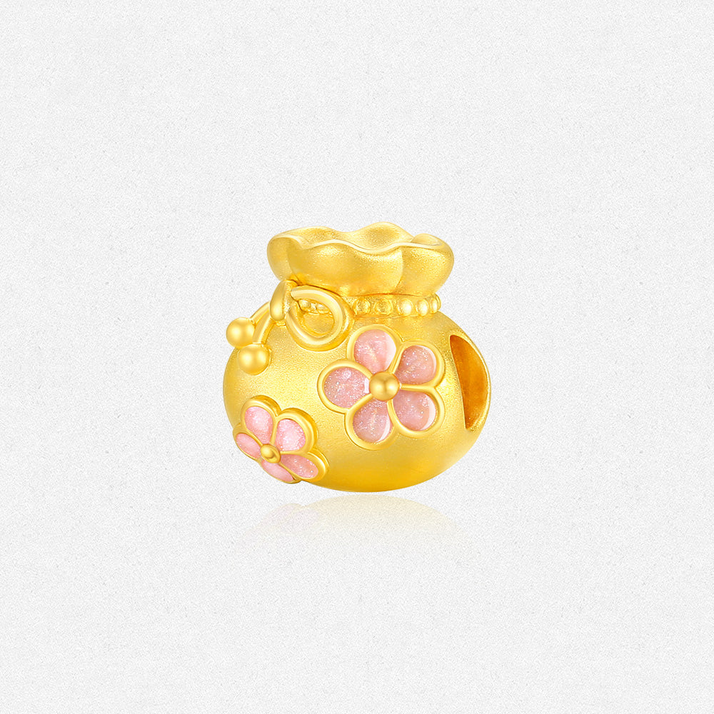 [Pre-sale] Twelve Gods of Flowers Series 24K Gold Temperature Color Change Enamel Peach Blossom Lucky Bag Charm