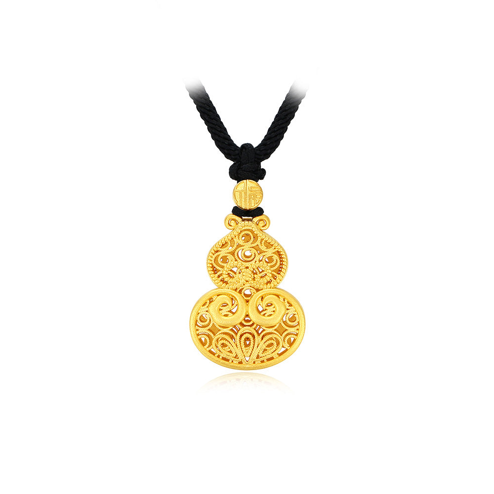 925 Silver Gold Plated Enamel Ruyi Gourd Pendant Necklace