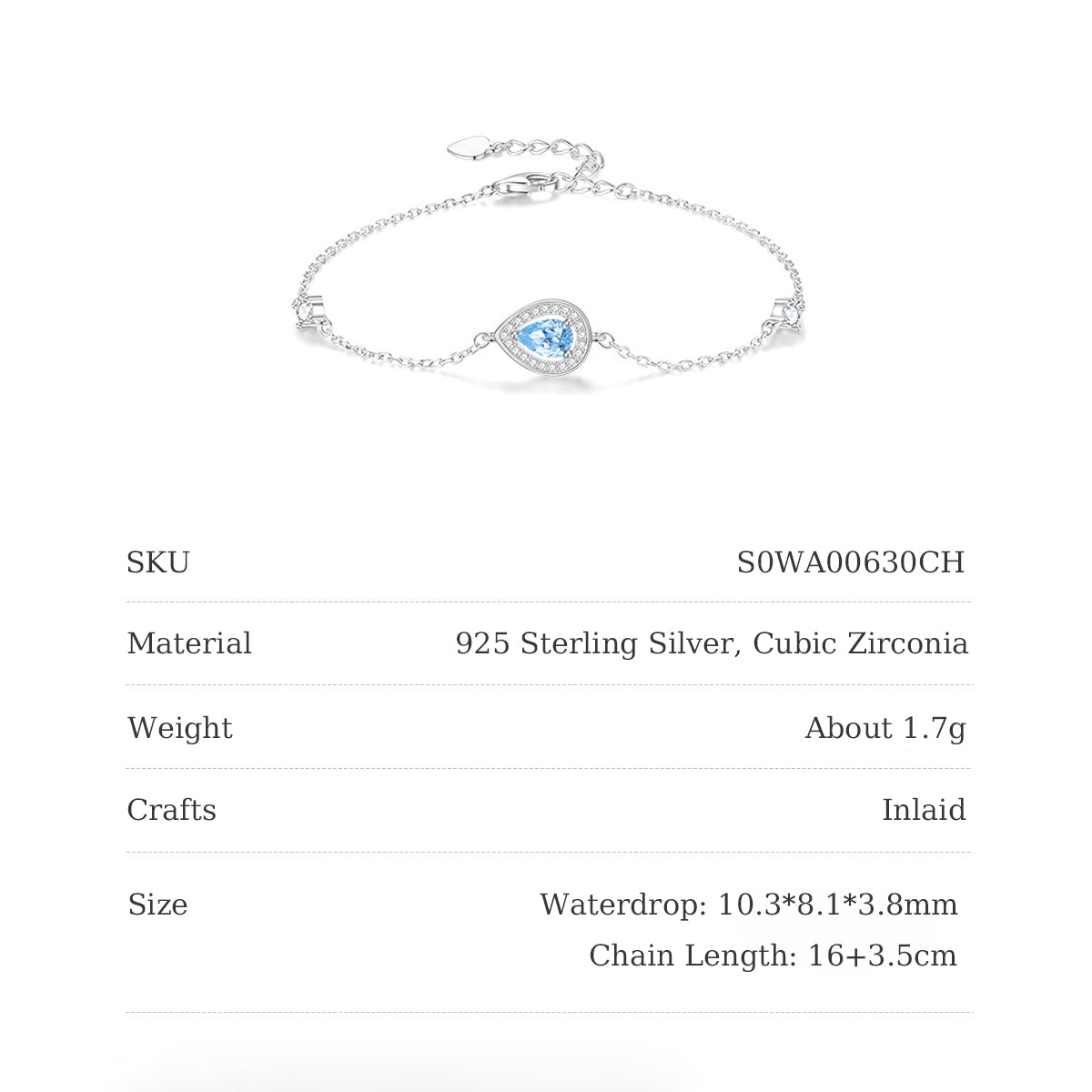 Silver Zircon Blue Moon Sea Bracelet