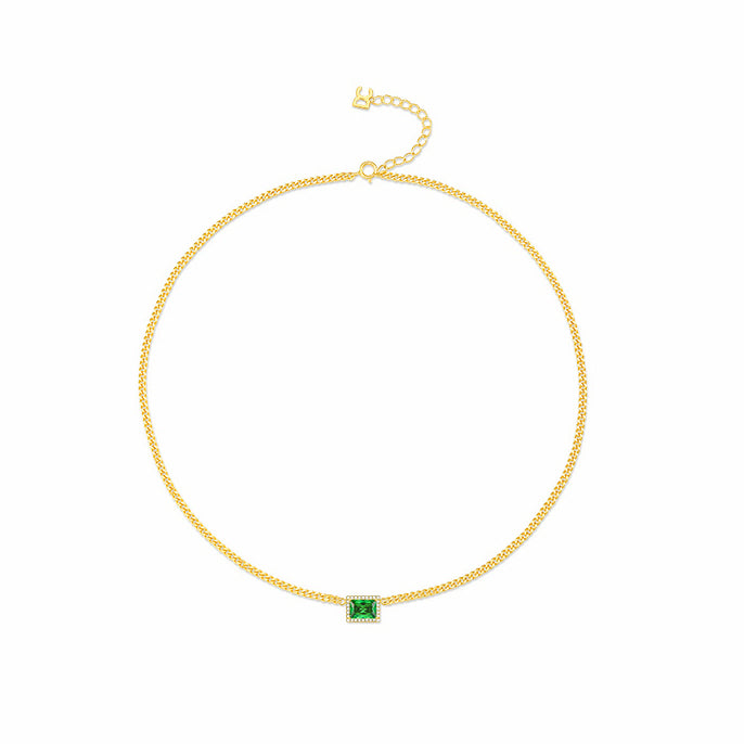 [Pre-sale] S925 Silver Green Emerald Cut Zircon Curb Necklace