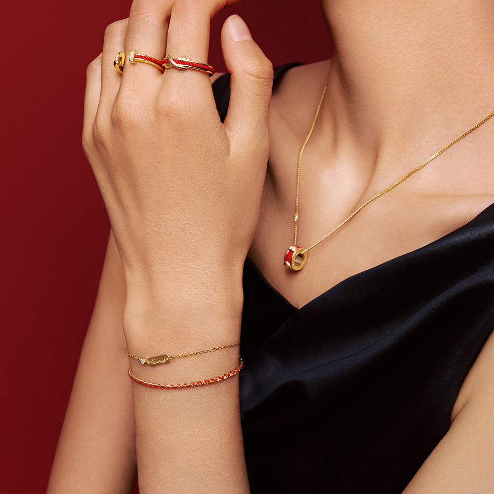 Gold Plated Silver "Always" Love Red String Bracelet