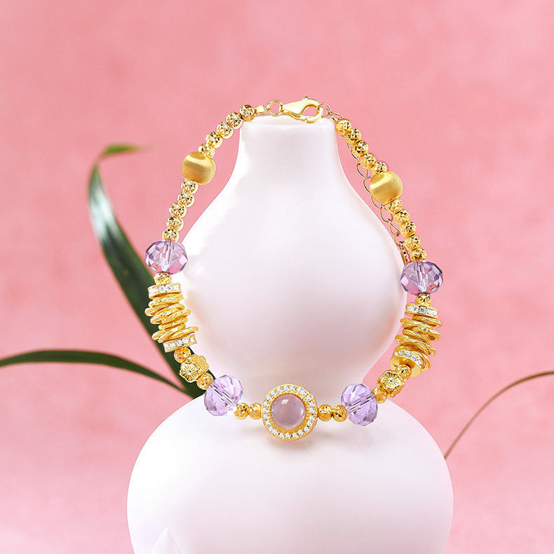 Gold Plated Silver Crystal Purple Cosmic Bracelet