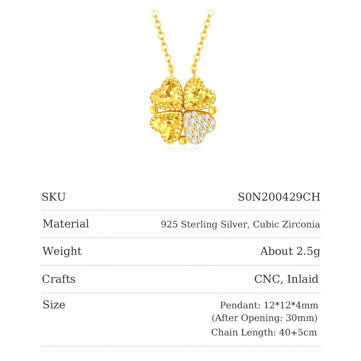 Gold Plated Silver Zircon Transformable Heart Clover Necklace