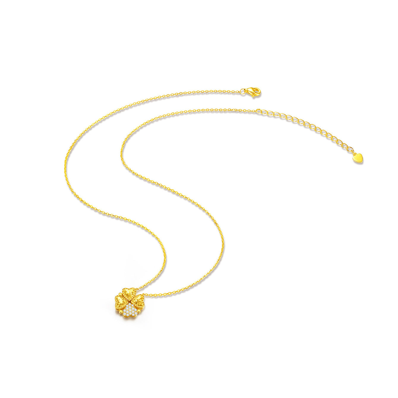 Gold Plated Silver Zircon Transformable Heart Clover Necklace