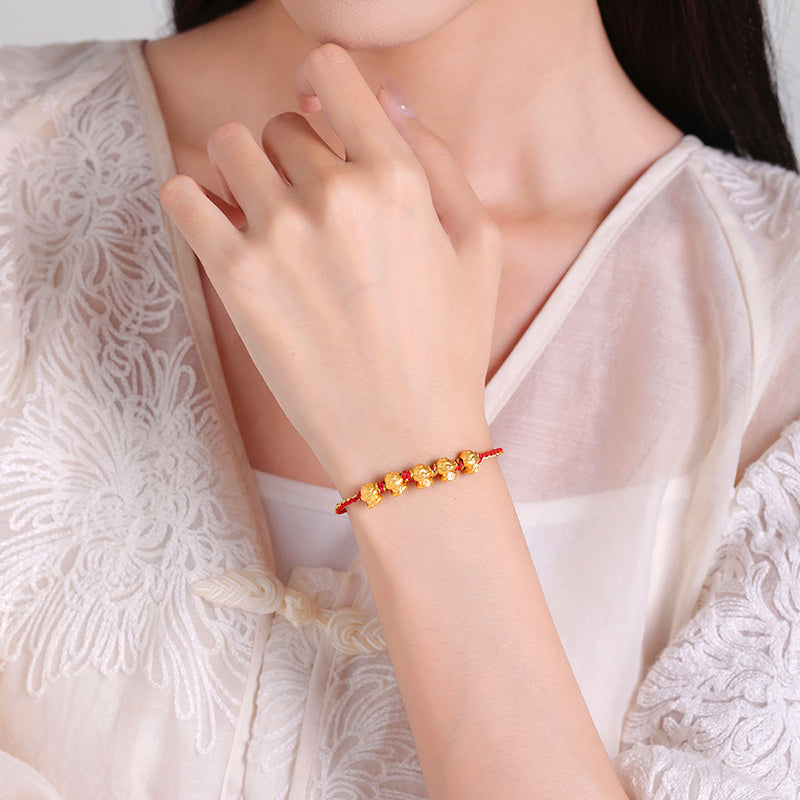 24K Gold Wufu Lucky Five Snakes Charms Bracelet