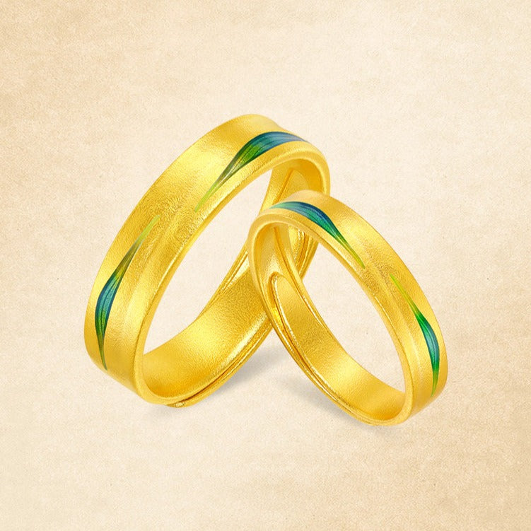 A Grand Panorama of Rivers and Mountains Series 24K Gold Enamel Mountain Ribbon Couple Rings