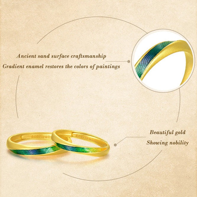 A Grand Panorama of Rivers and Mountains Series 24K Gold Enamel Mobius Couple Rings