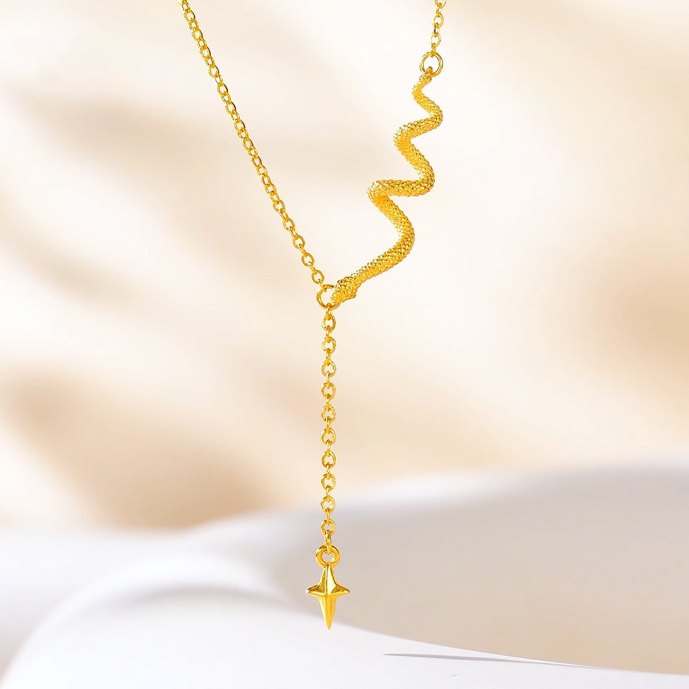 24K Gold Star Curly Snake Y Necklace