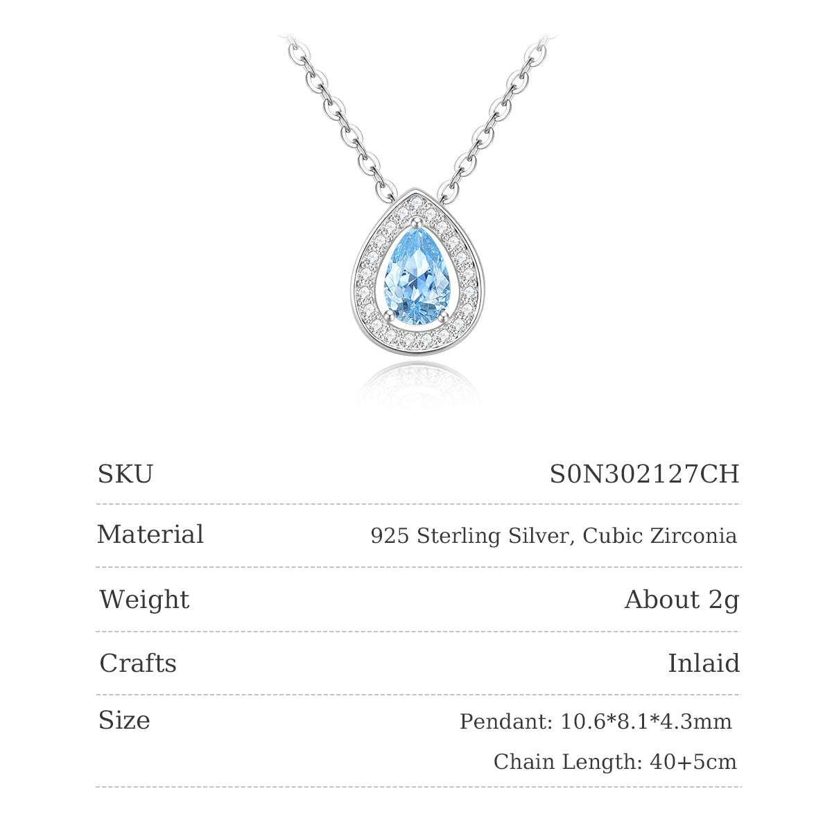 Silver Zircon Blue Moon Sea Necklace