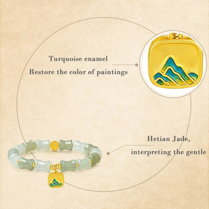 A Grand Panorama of Rivers and Mountains Series 24K Gold Bamboo Shape Hetian Jade Bracelet