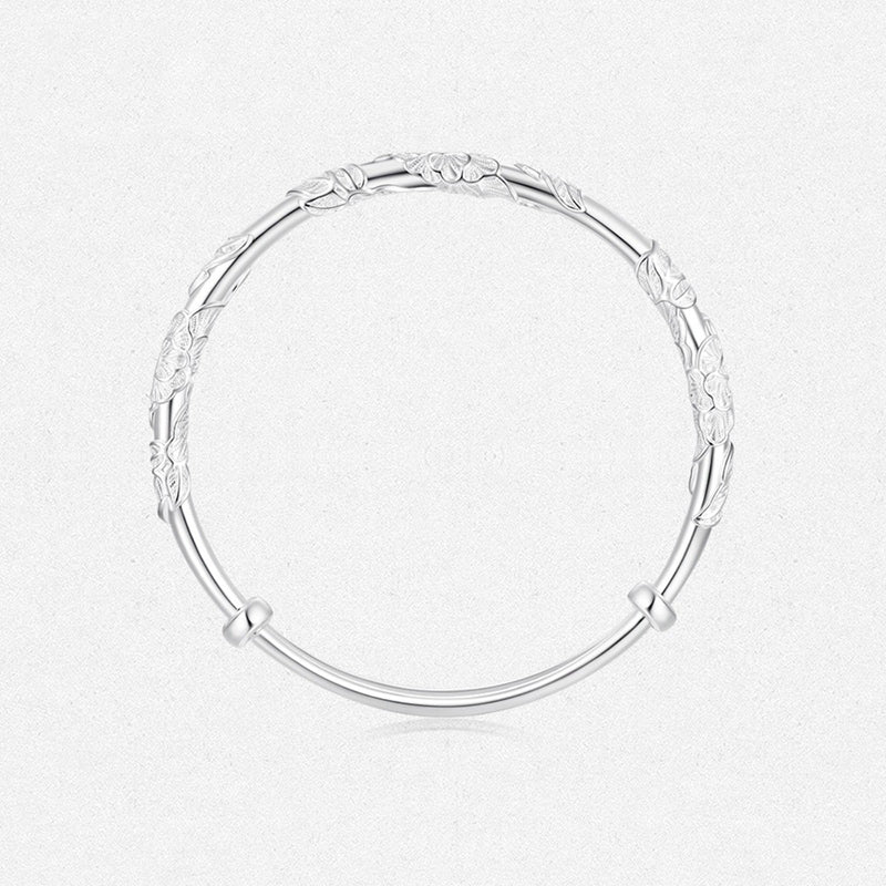 S990 Silver Flower Leaf Vine Adjustable Bangle