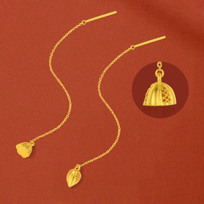 Happy Flower Wedding Series 24K Gold Lotus Pod and Flower Earrings