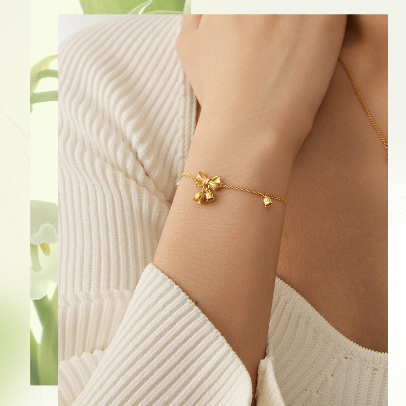 Happy Flower Wedding Series 24K Gold Bow Knot Lily of the Valley Flower Bracelet