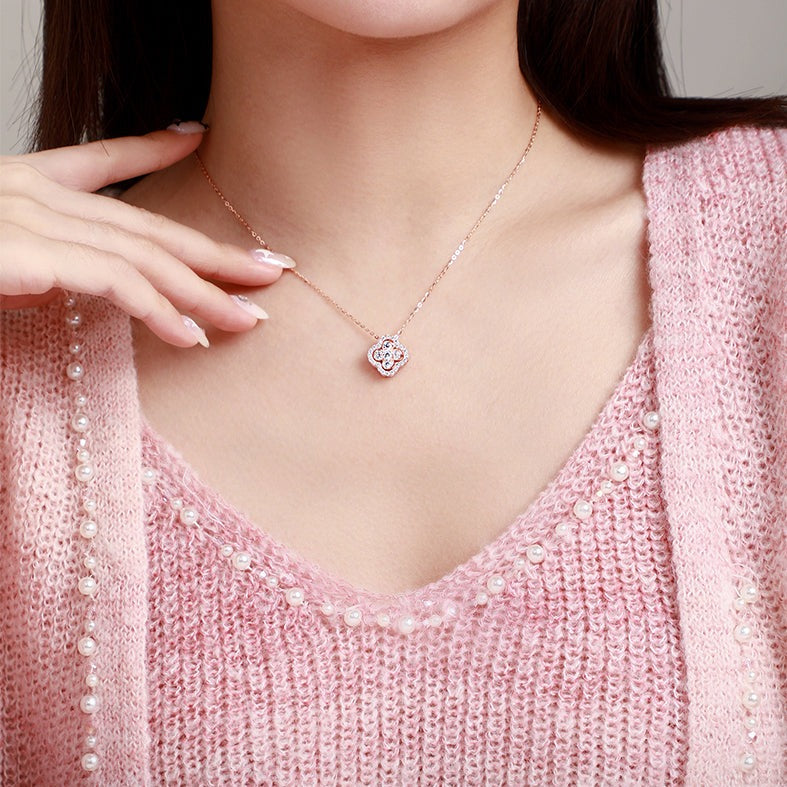 S925 Silver Zircon Double-sided Clover Necklace