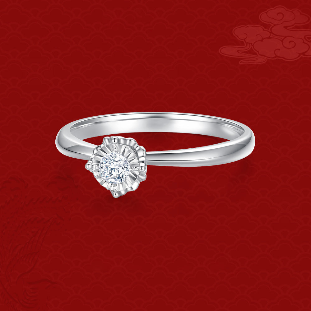 Happy Flower Wedding Series 18K Gold Round Cut Solitaire Diamond Wedding Ring