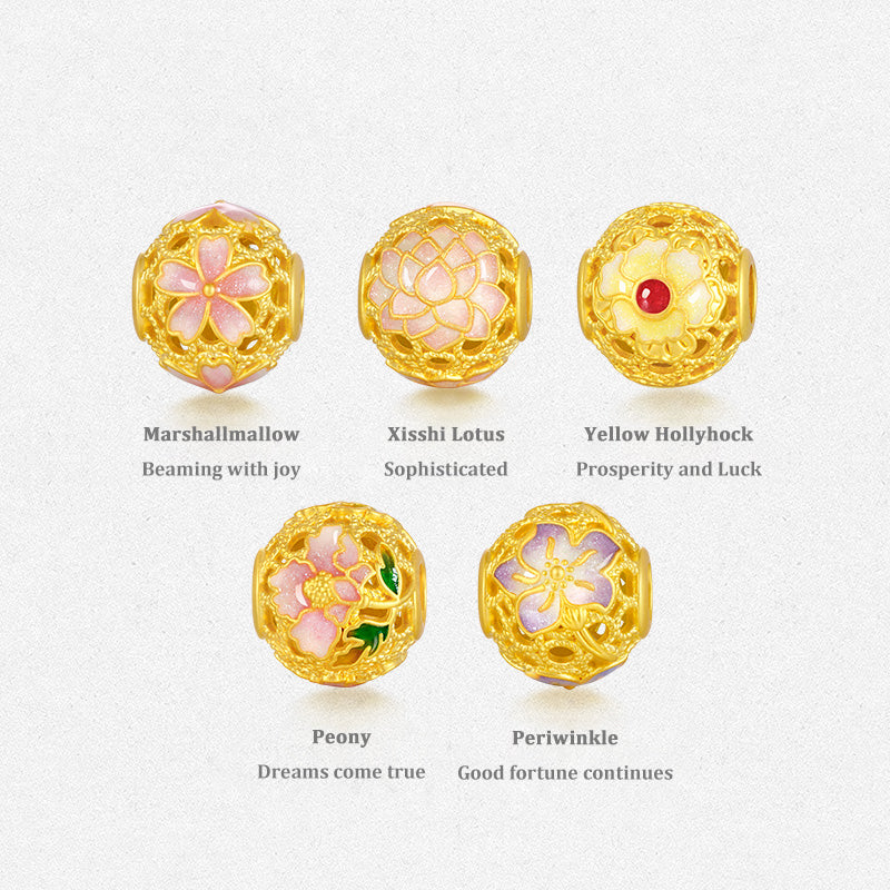 Chinese Cultural Relics Series 24K Gold Luminous Enamel Hundred Flowers Charm Set