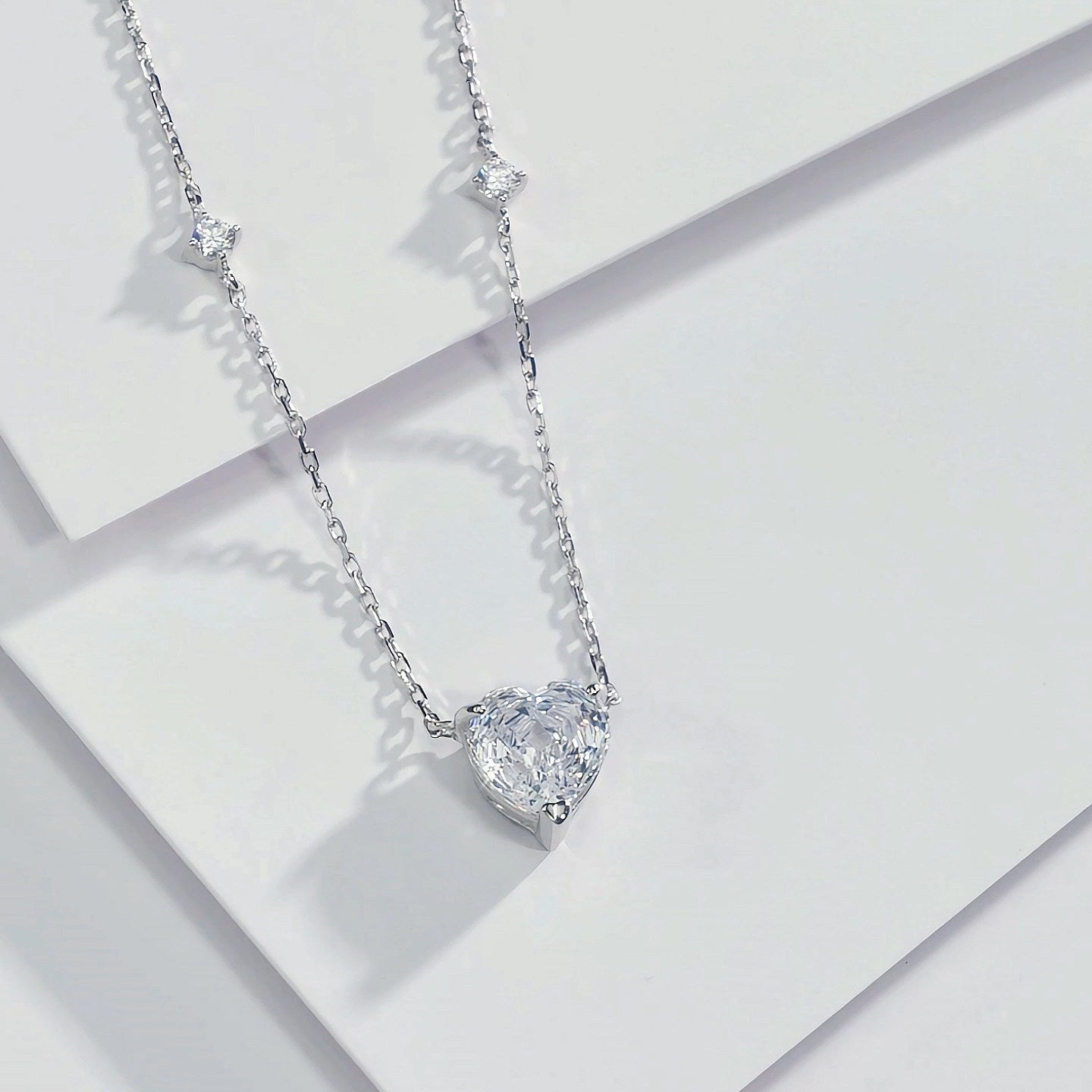 Silver Zircon Heart Jewelry Set - Necklace Earrings