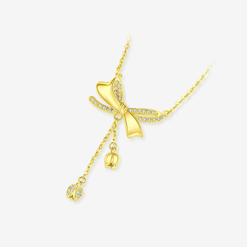 Silver Bow Lily of the Valley Tassel Necklace