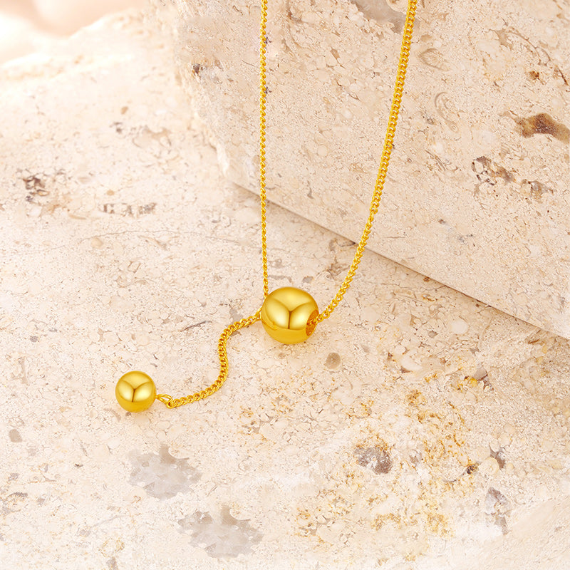 24K Gold Bean Ball Y Necklace