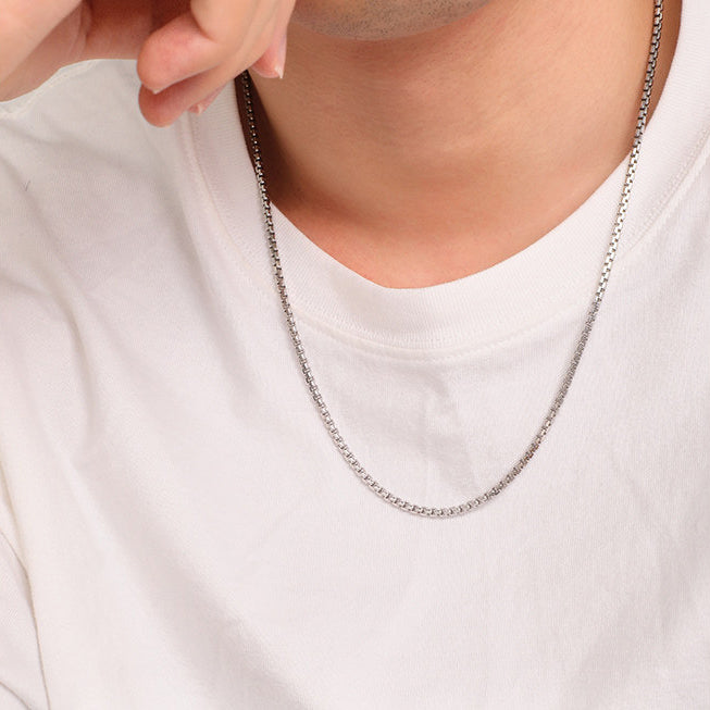 Silver Box Chain Men Necklace