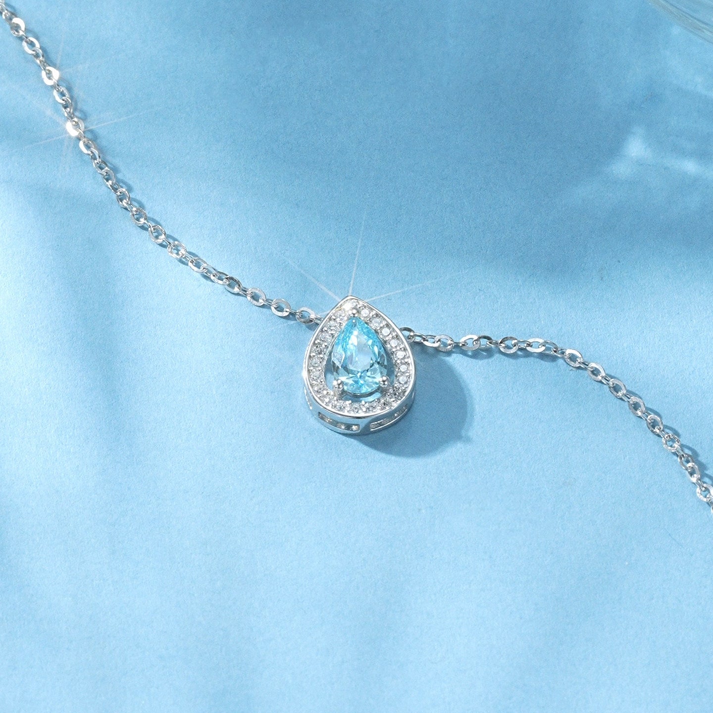 Silver Zircon Blue Moon Sea Necklace