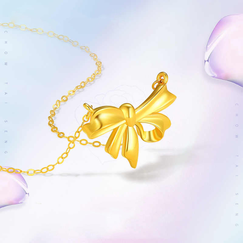 18K Gold Elegant Bow Knot Necklace