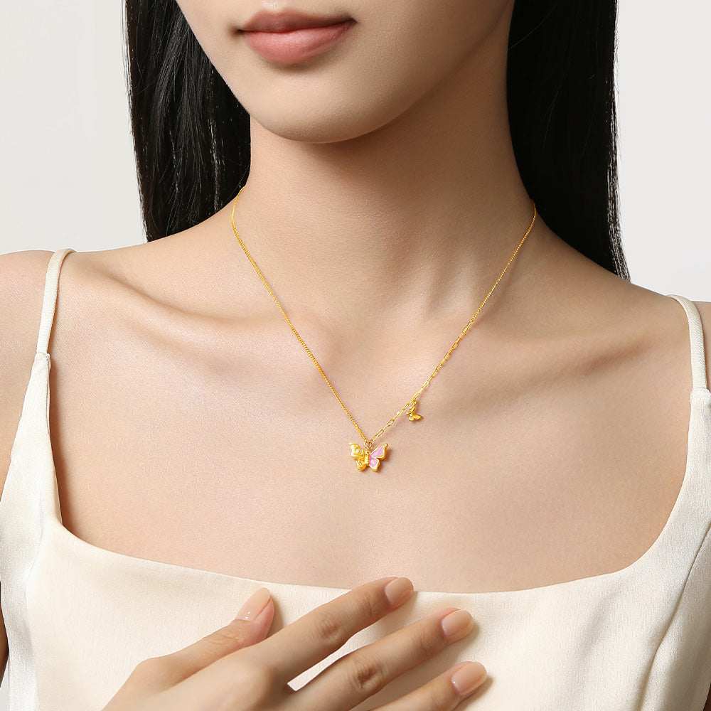 Monet Garden Series 24K Gold Butterfly Rose Necklace