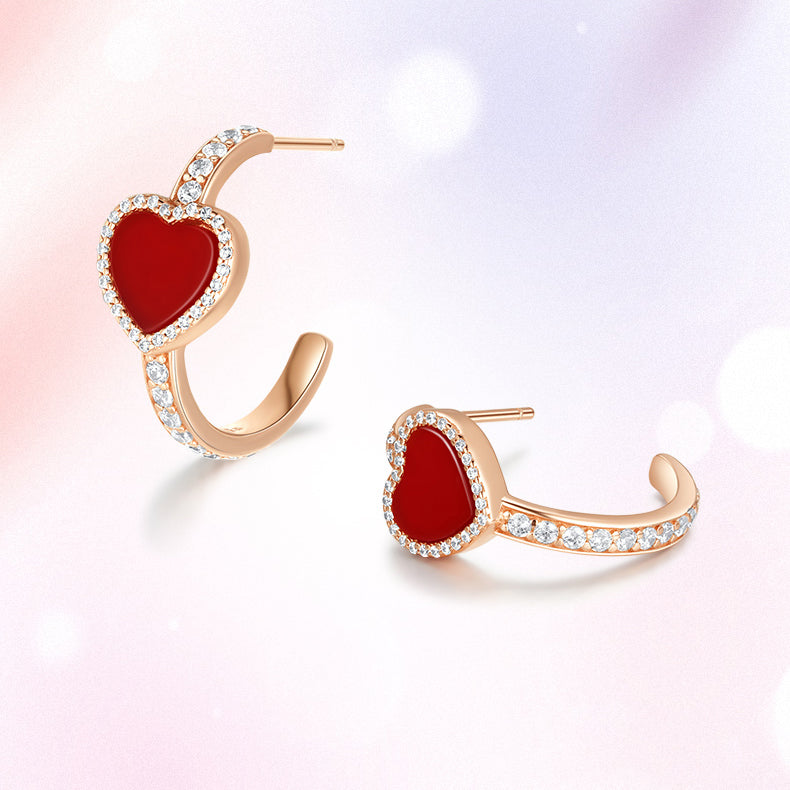 S925 Silver Zircon Red Heart Jewelry Set