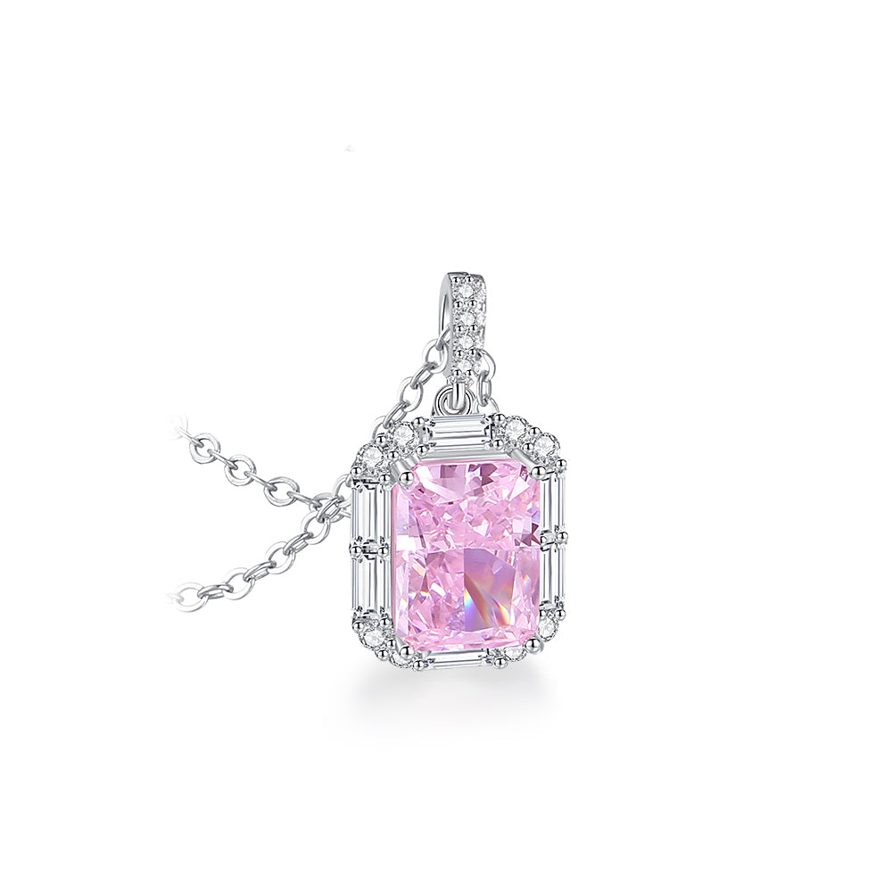 [Pre-sale] S925 Silver Pink Radiant Cut Zircon Necklace