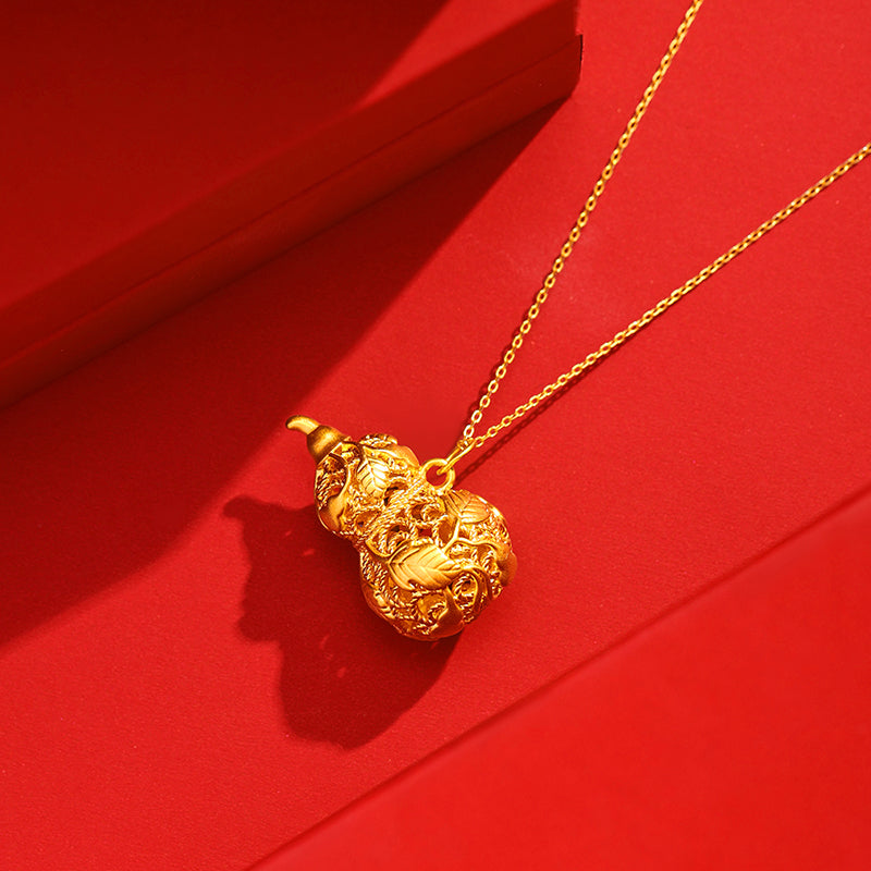 24K Gold Hollow Gourd Pendant