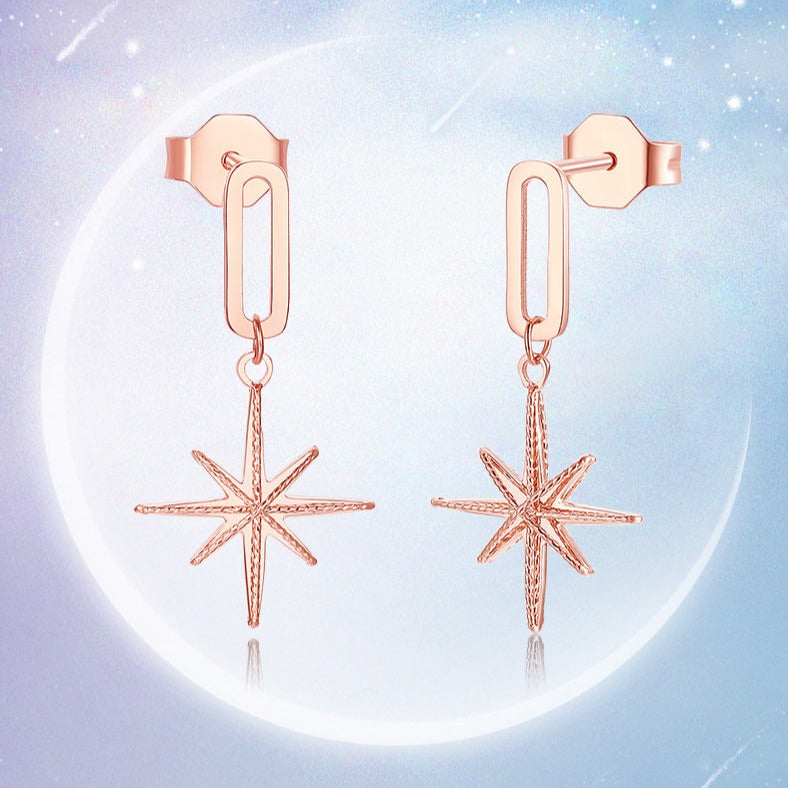 18K Rose Gold Star Drop Earring