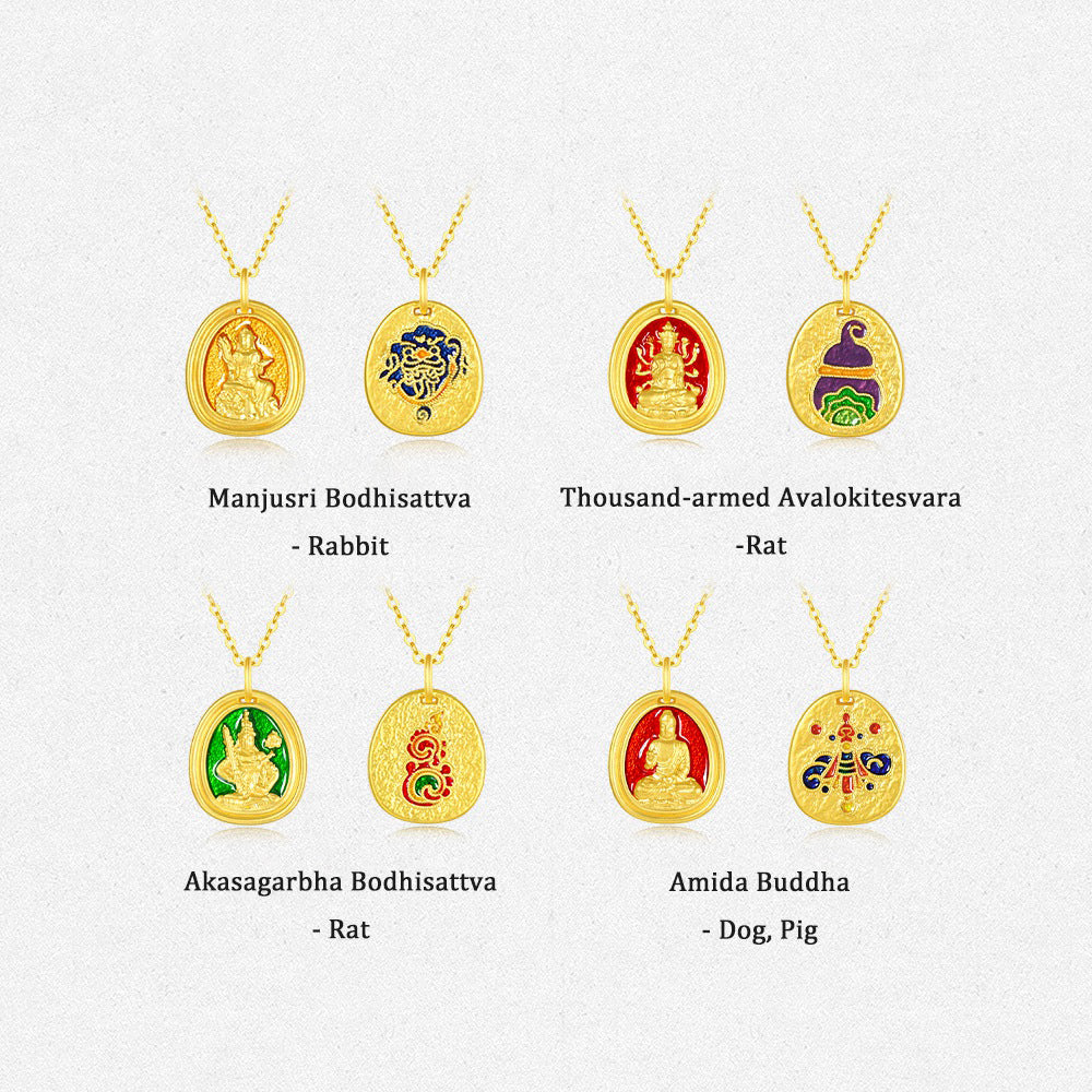 24K Gold Enamel Zodiac Guardian Buddha Pendant