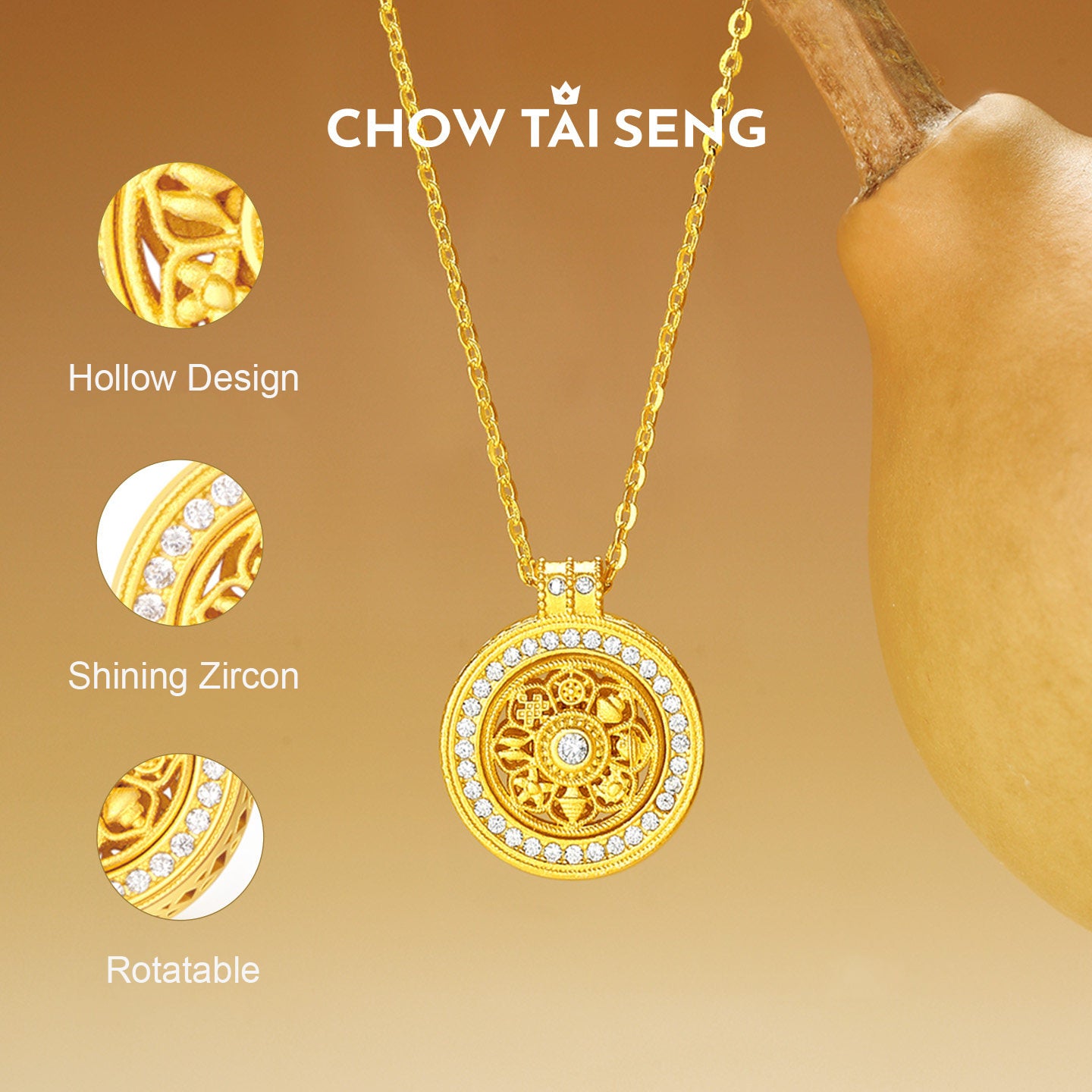 Gold Plated Silver Eight-treasure Compass Necklace