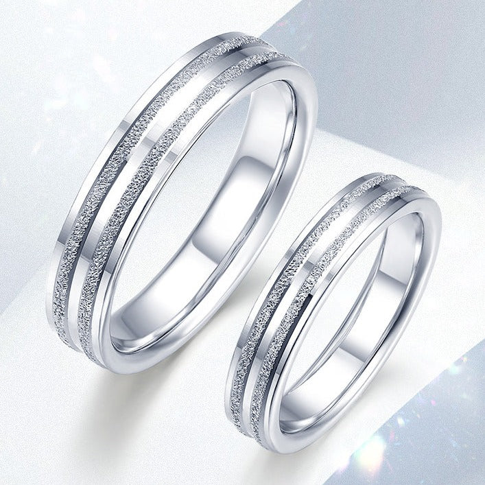 Pt950 Platinum Star Track Frosted Couple Rings