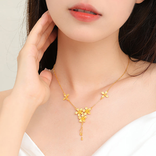 Happy Flower Wedding Series 24K Gold Cute Nicotiana Alata Flower Necklace