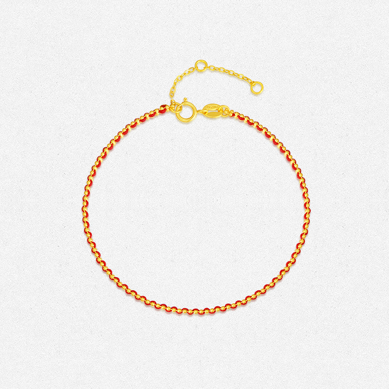 Au750 18K Gold Red Slim Braided Bracelet