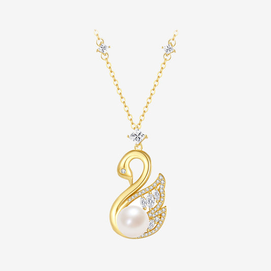 S925 Silver Pearl Zircon Golden Swan Necklace