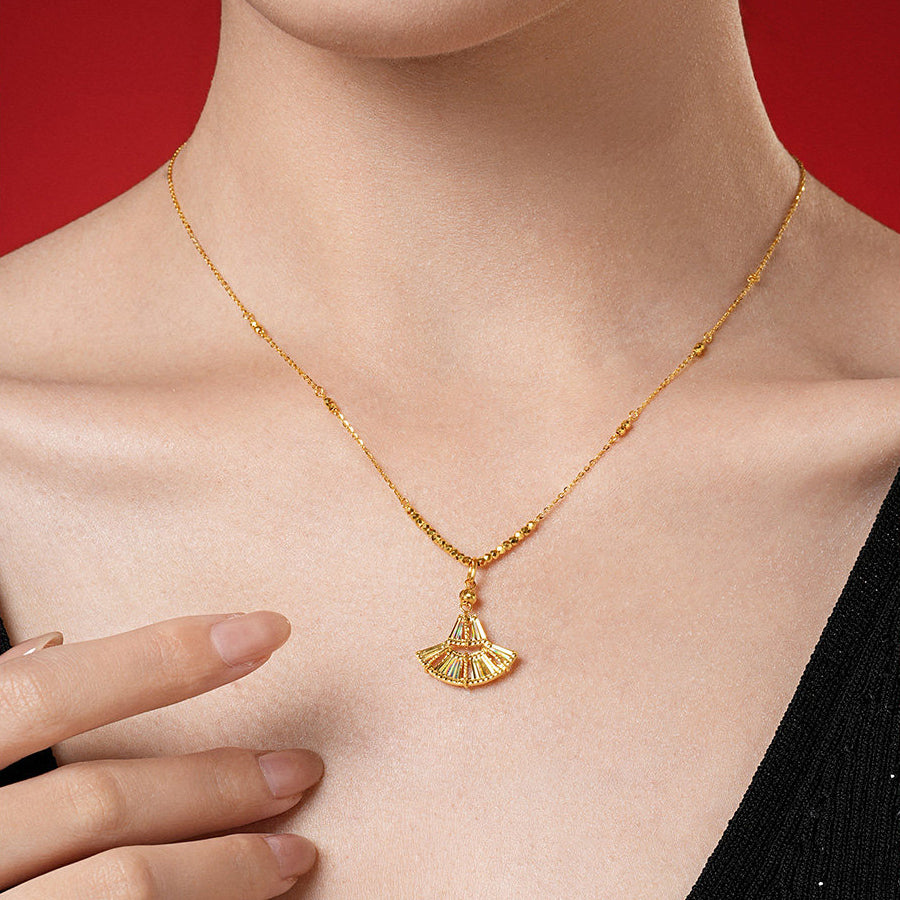[Pre-sale] Dazzling Gold Series 24K Gold Feather Fan Pendant