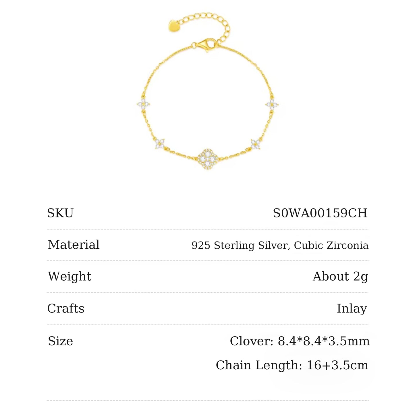 [Pre-sale] Gold Plated Silver Zircon Four-leaf Clover Bracelet